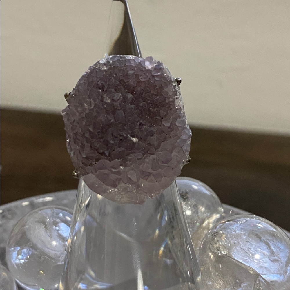 Natural Purple Fluorite Druzy Statement Ring – Raw Mineral Specimen Jewelry